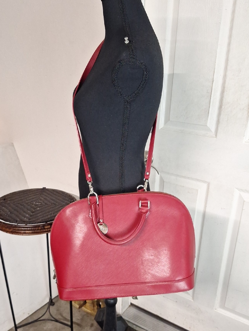 Pulicati Red Leather Crossbody Satchel